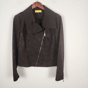 St‎ John Asymmetrical Bomber Moto Jacquard Brown Jacket Women's Size 6